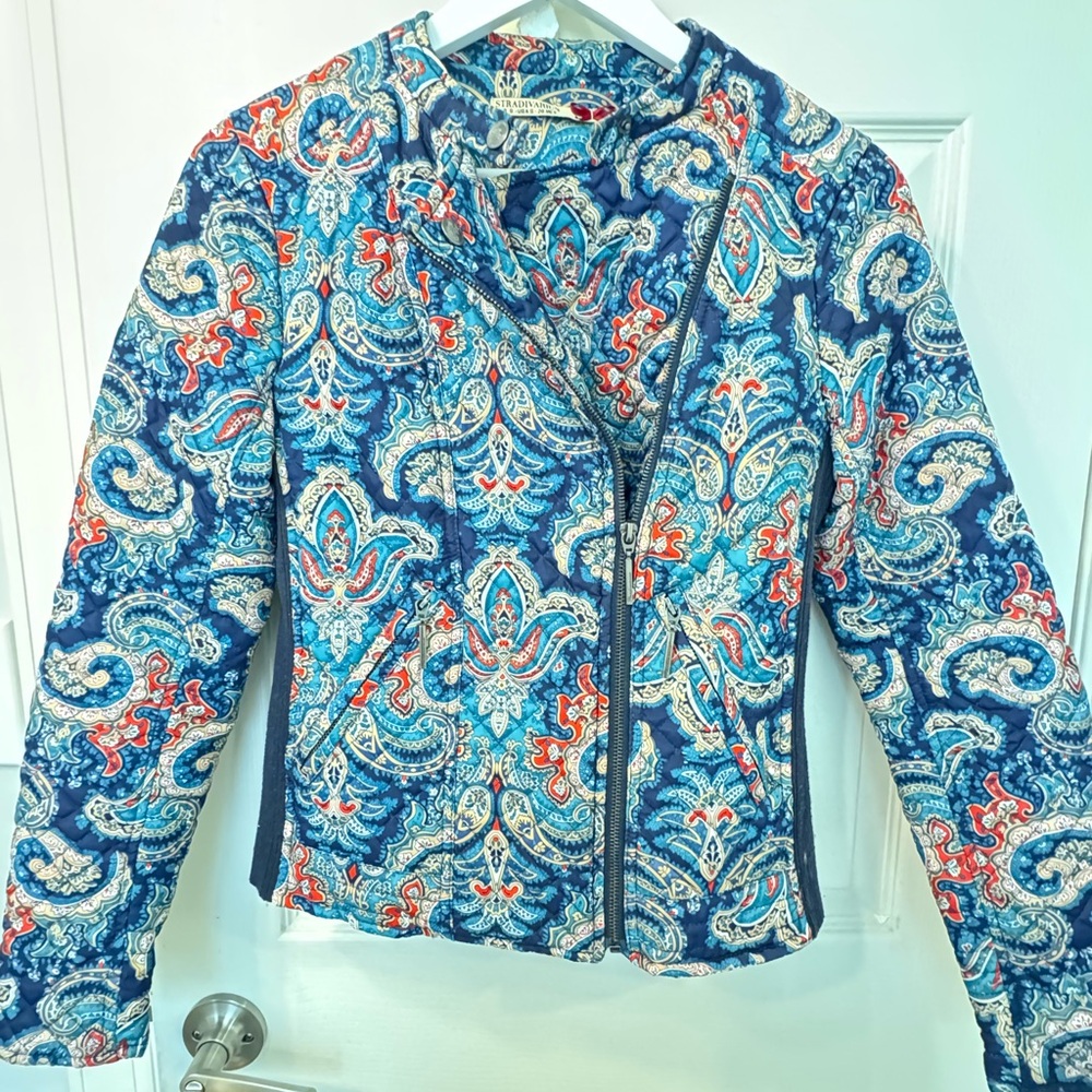 Stradivarius Blue and Red Paisley Biker style Jacket